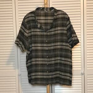 Plaid Collared V-neck Short Sleeve Women Shirt XXL